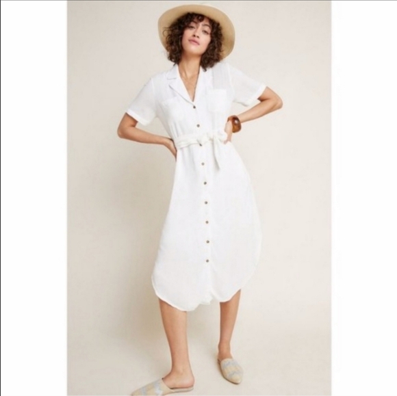 Maeve Dresses & Skirts - MAEVE by Anthropologie Aria White Textured Tie Waist Button down Midi Dress